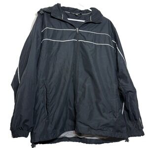 TEK GEAR Men's Full Zip Jacket Black with Hood in Collar White Trim Lined Size M